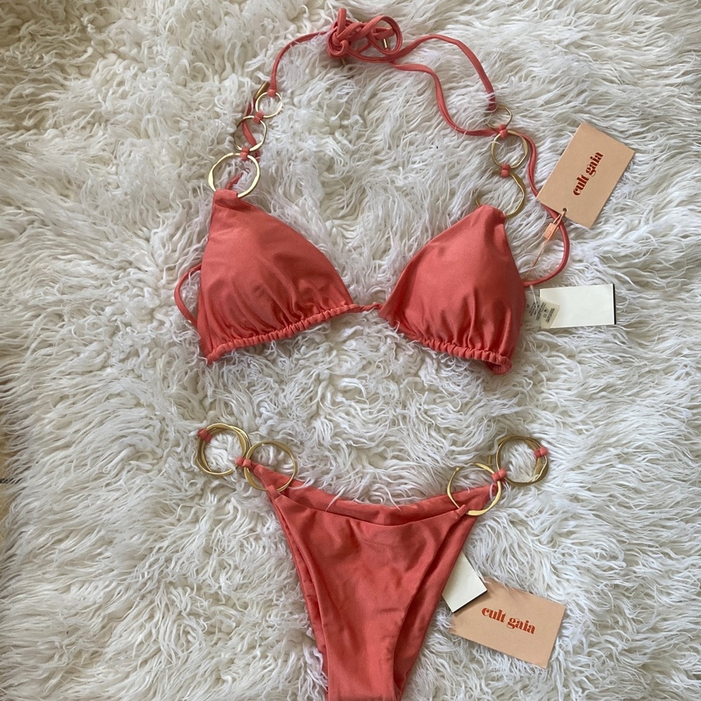 Cult Gaia Coral Bikini with Gold Accents